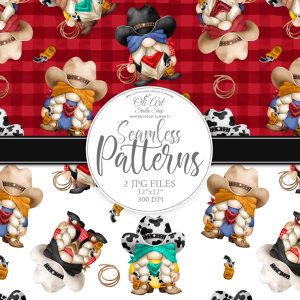 Cowboy print Gnomes Cute characters Digital paper seamless patterns