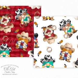 Cowboy print Gnomes Cute characters Digital paper seamless patterns