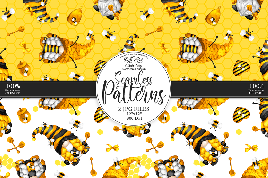 Bee digital paper Honey Bumble bee gnomes pattern