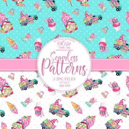 Download Seamless patterns. Gnomes & ice cream Digital paper truck