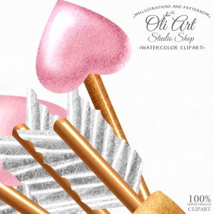 Set pink bows and arrows Valentine’s Day, PNG clipart love clipart