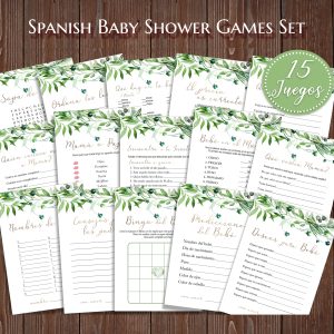 Greenery Spanish Baby Shower Games Juegos de Baby Shower