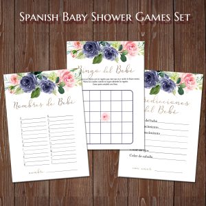 Blush Navy Spanish Baby Shower Games Juegos de Baby Shower Bundle