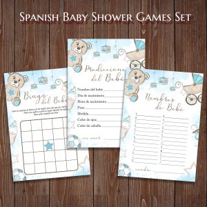 Blue Teddy Bear Spanish Baby Shower Games Juegos de Baby Shower