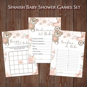 Pink Teddy Bear Spanish Baby Shower Games Juegos de Baby Shower