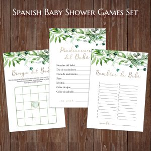 Greenery Spanish Baby Shower Games Juegos de Baby Shower