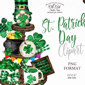 St Patrick’s Day clipart, Rustic Tiered tray, Cute Gnomes Lucky