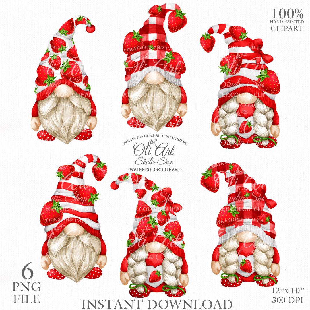 Gnomes & Strawberry clipart, Cute characters, Hand Drawn graphics 1 Gnomes & Strawberry clipart, Cute characters, Hand Drawn graphics