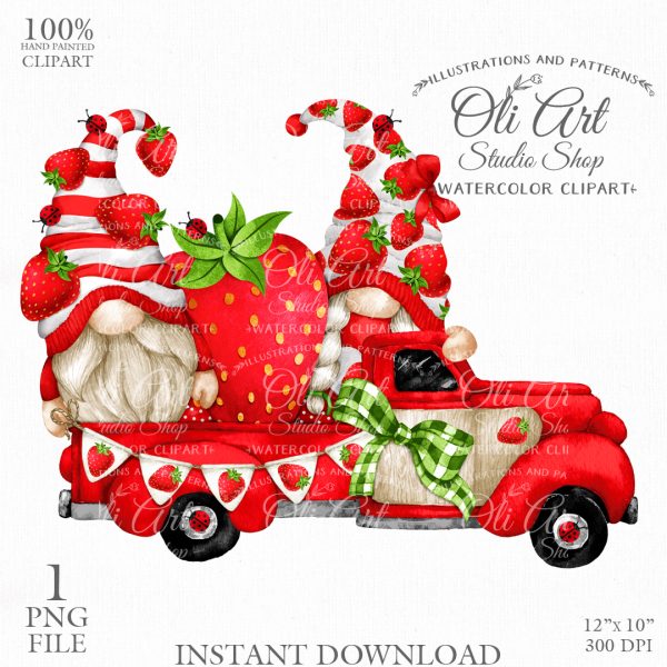 Strawberry truck clipart, gnomes, ladybug, digital download design