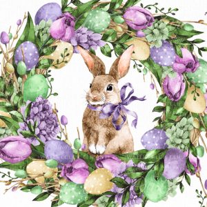 Watercolor Easter wreath, Cute bunny, easter eggs, clipart PNG