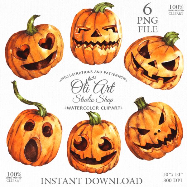 Happy Halloween pumpkin clipart Hand painted Watercolor Fall pump
