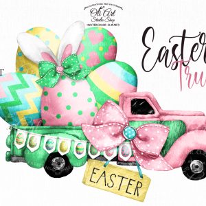 Watercolor Easter Eggs Clipart, Eggs truck png, Cute Bunny Ears