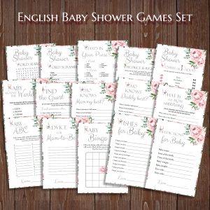 Peony Baby Shower Games Bundle Rose Baby Theme Party Printable