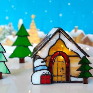 Handmade Marketplace 512 Stained Glass Pattern 3D House Christmas Village Series 01 Led Night Light