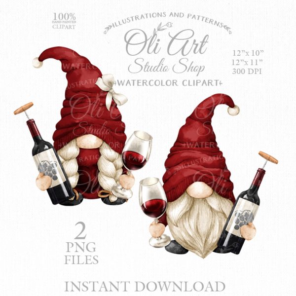 Red wine gnome, digital clipart png, сute characters