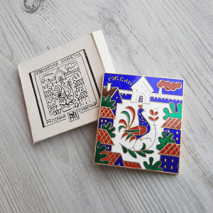 Gzhel Russian folk art craft souvenir plaquette – Soviet vintage gift 1984
