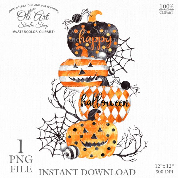 Happy Halloween Pumpkin. Hand painted clipart. Sublimation Png