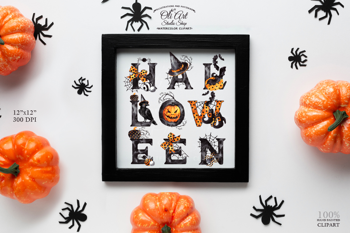 happy-halloween-clipart-watercolor-word-halloween-9-letters-crealandia