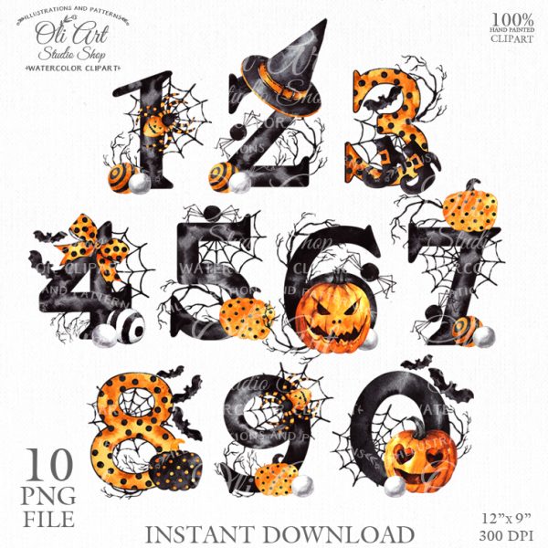 Halloween number set clipart. Digital clipart png format.
