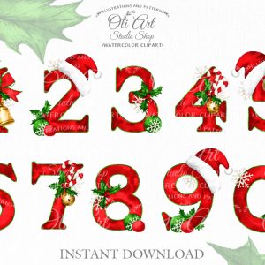 Christmas number set clipart. Digital clipart png format. Xmas.