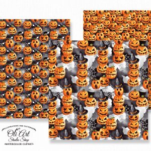 Watercolor Pumpkin. Happy HALLOWEEN. Fall Halloween black backround