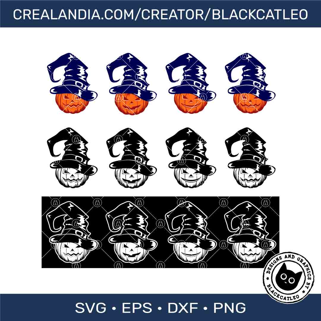 Halloween pumpkins in witch hat bundle svg, png, eps, dxf 1 Halloween pumpkin in hat