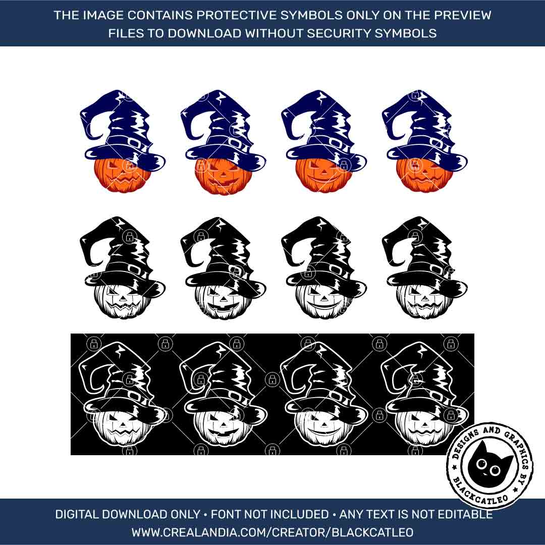 Halloween pumpkins in witch hat bundle svg, png, eps, dxf 3 Halloween pumpkin in hat