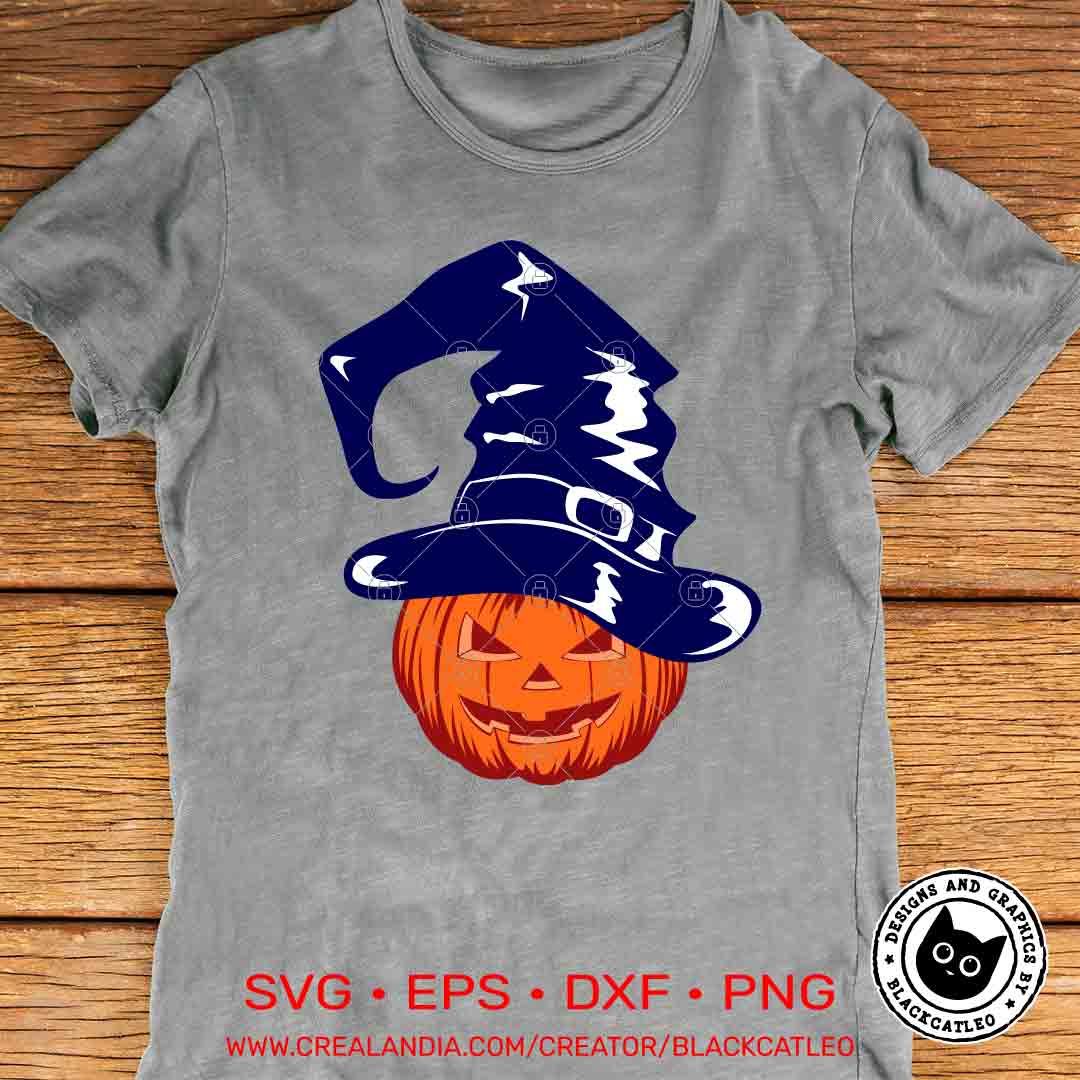Halloween pumpkins in witch hat bundle svg, png, eps, dxf 6 Halloween pumpkin in hat t shirt