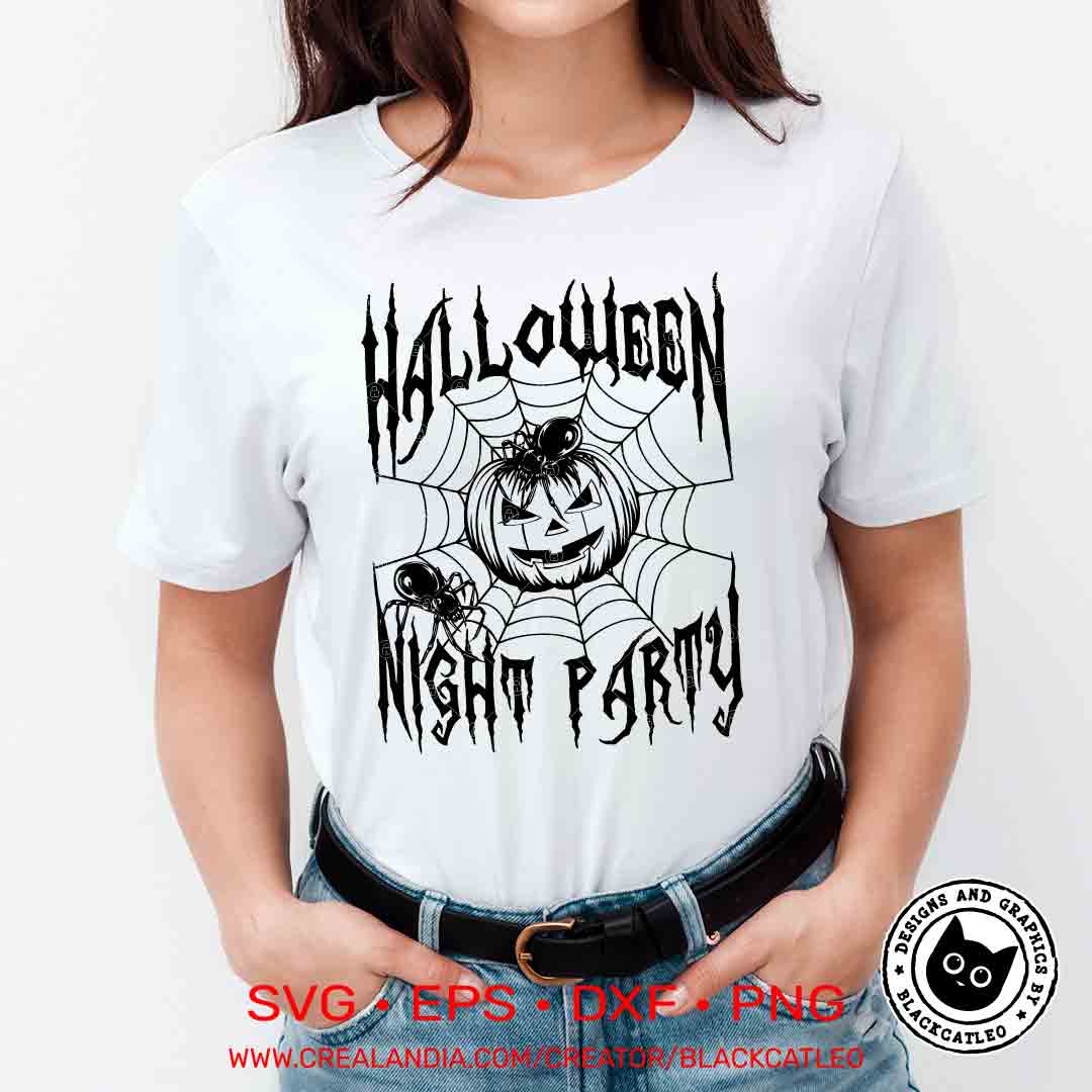 Halloween night party with pumpkin t shirt design vector svg. 9 halloween pumpkin night party on t shirt