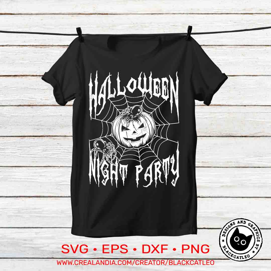 Halloween night party with pumpkin t shirt design vector svg. 10 halloween pumpkin night party on t shirt