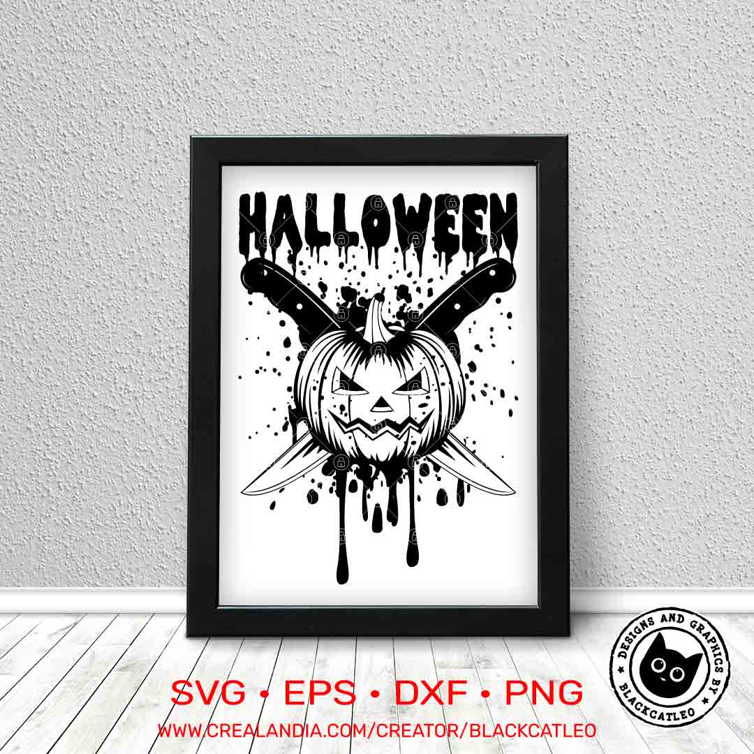 Pumpkin on crossed knives Halloween t shirt design svg png 7 Halloween pumpkin on crossed knives poster
