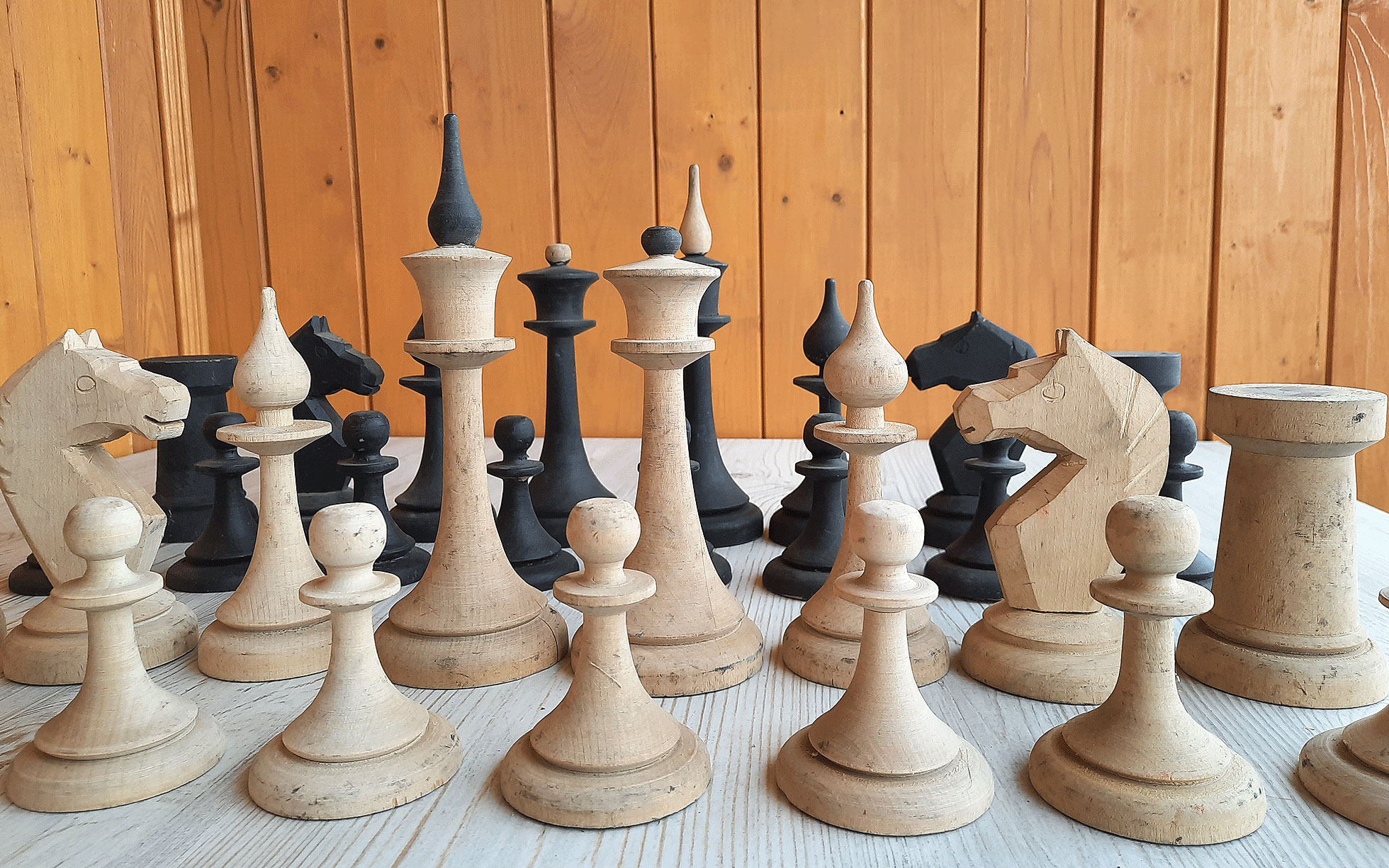 Chess Game in the Open Air with Wooden Chess with Parts of the