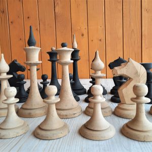 Big wooden chessmen set USSR – Old Mordovian Soviet chess pieces vintage