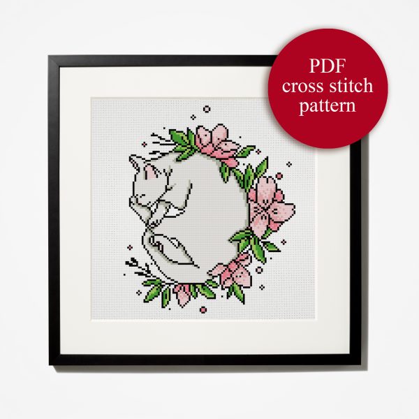 Cute white cat cross stitch pattern PDF