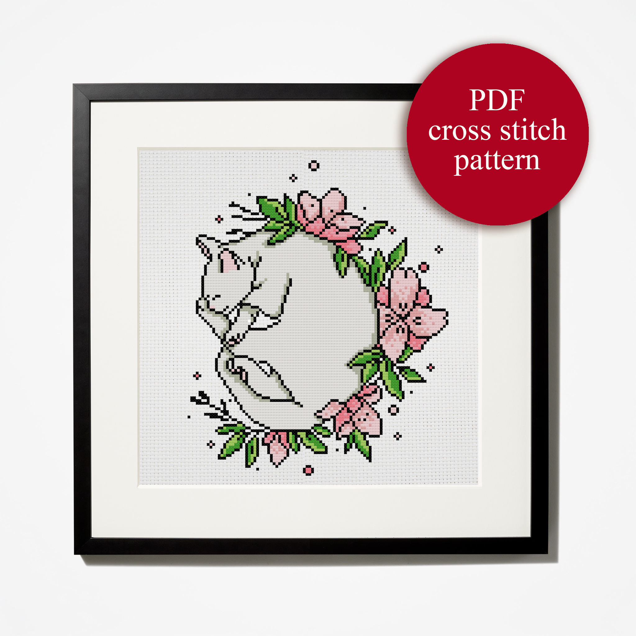 Small cat cross stitch pattern PDF. Lazy cat cross stitch