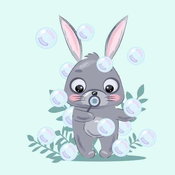 Illustration with cute cartoon bunny. Element for print, postcard and poster.
