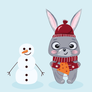 Illustration with cute cartoon bunny. Element for print, postcard and poster.