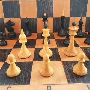 queens gambit russian wooden chessmen vintage