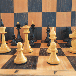 Queen`s Gambit Russian wooden chessmen vintage – Soviet chess pieces set 1980s