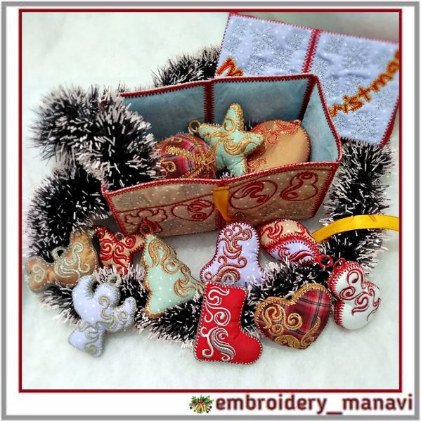 In the hoop embroidery 12 Christmas tree toys in a gift box