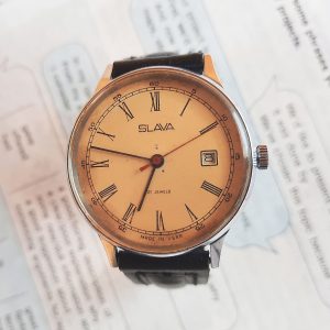 Soviet mens watch Slava 21 jewels – wind up Roman dial wrist watch vintage