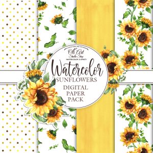 Seamless Patterns SunFlowers Hand Drawn graphics Digital paper pack