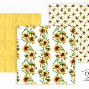 Seamless Patterns SunFlowers Hand Drawn graphics Digital paper pack