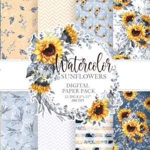 Seamless Patterns SunFlowers Hand Drawn graphics Digital paper pack