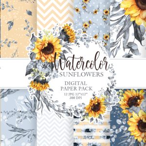 Seamless Patterns SunFlowers Hand Drawn graphics Digital paper pack
