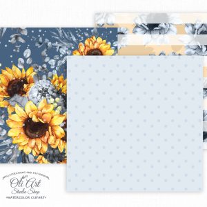 Seamless Patterns SunFlowers Hand Drawn graphics Digital paper pack