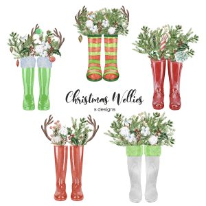 Christmas watercolor wellies clipart