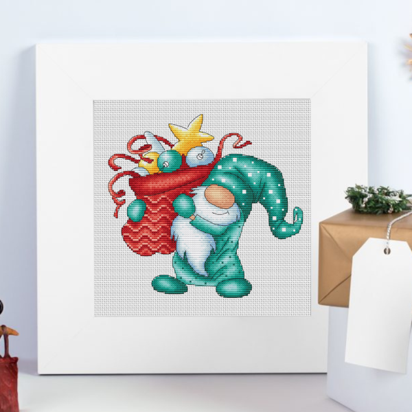 Holiday gnome cross stitch pattern PDF, christmas gnome