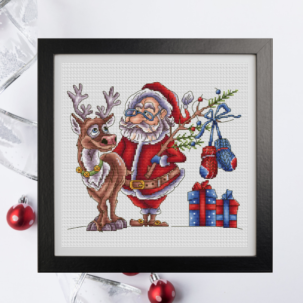 Santa with deer cross stitch pattern PDF, Christmas cross stitch
