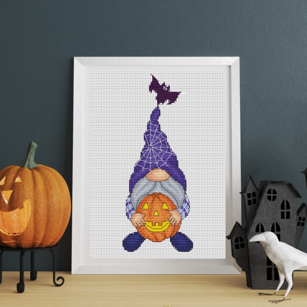 Halloween gnome cross stitch pattern PDF, halloween cross stitch